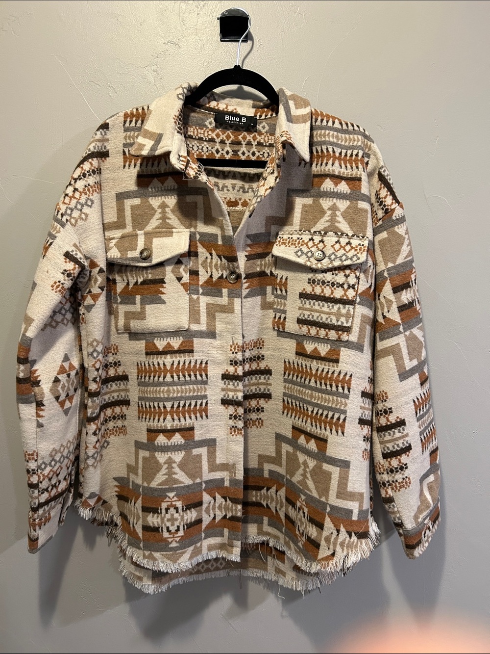 Blue B Women's Beige & Brown Aztec Button-Down Shirt Jacket